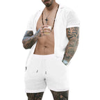 Herren atmungsaktives Künstler-Shorts-Set mit strukturiertem Design R&B
