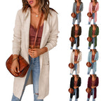 Damen lange Strickjacke mit offenen Kanten und Taschen