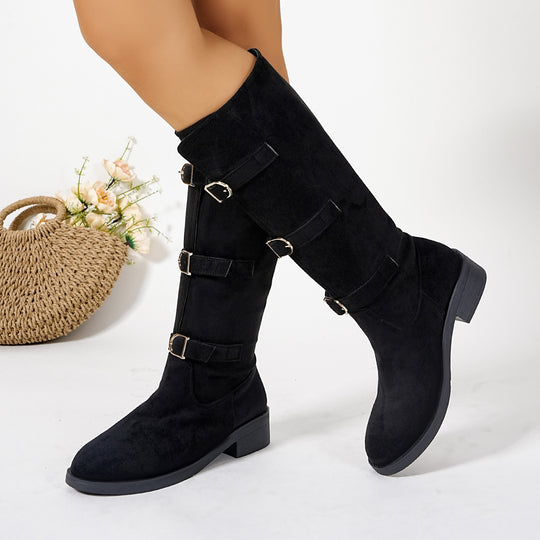 Damen Modische Stiefel mit dekorativen Schnallen und komfortablem Blockabsatz R&B