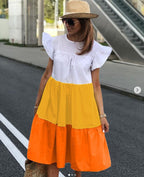 Damen lässiges Sommerkleid mit modischem Volantdesign und luftigem Schnitt EB