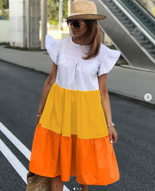 Damen lässiges Sommerkleid mit modischem Volantdesign und luftigem Schnitt R&B