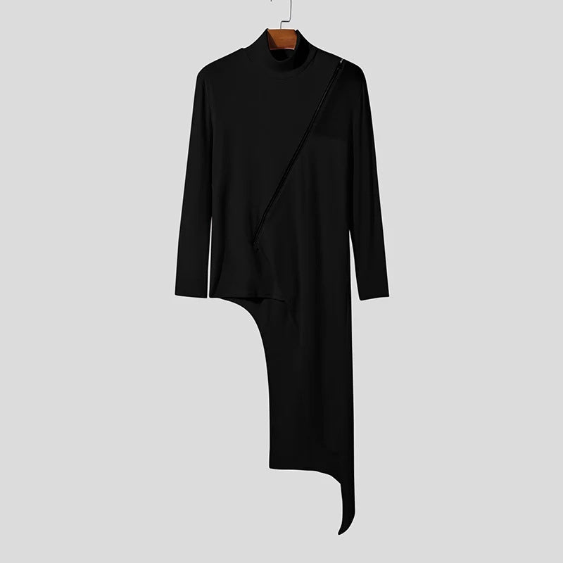 Damen nan avantgardistisches Longshirt mit schrägem Reißverschluss, Stehkragen und unregelmäßigem Zipfelsaum R&B