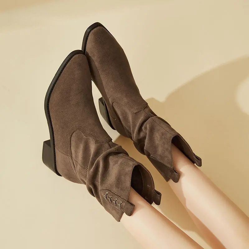 Damen modische Stiefeletten mit eleganter Faltenoptik und rustikalem Design R&B