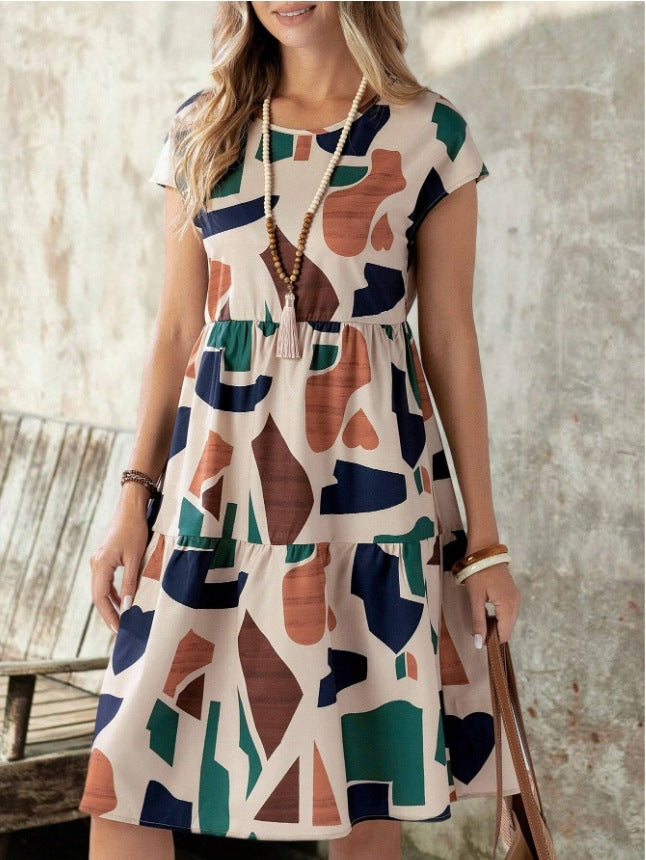 Damen modernes A-Linien Kleid mit geometrischem Druck R&B
