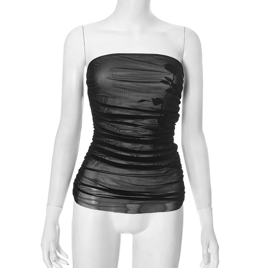 Damen Bandeau-Top mit Raffung und transparentem Stoff R&B