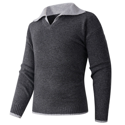 Herren V-Ausschnitt Pullover mit Hemdkragen und feiner Struktur R&B