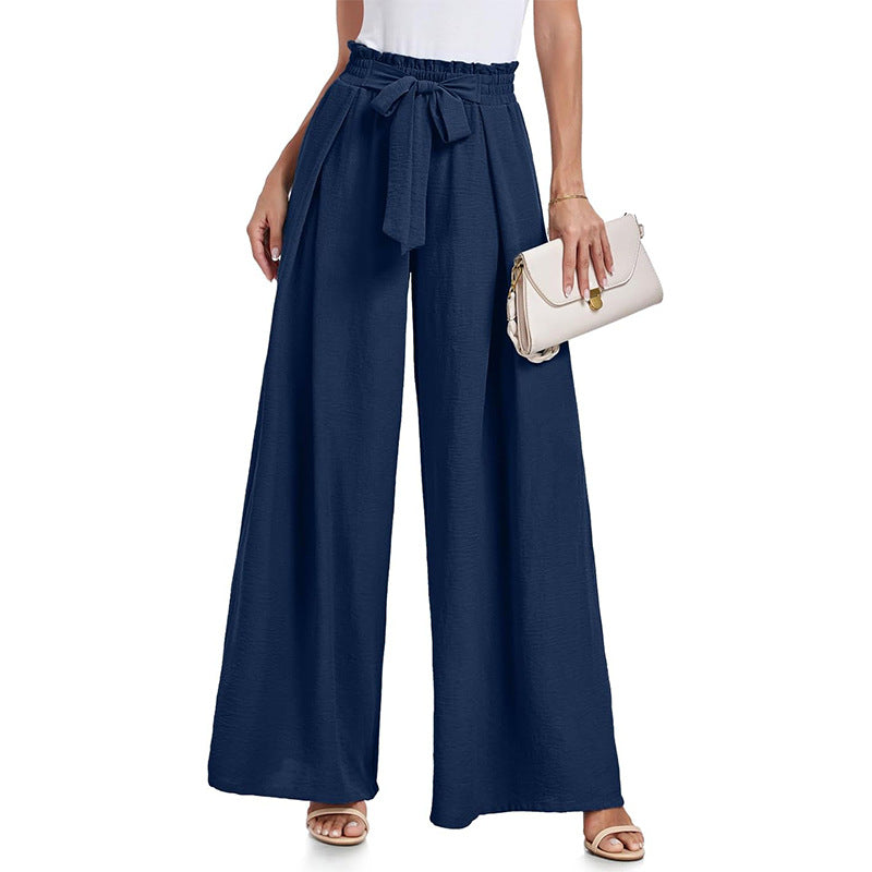 Damen weite Hochbundhose mit Taillengürtel und fließendem Stoff R&B