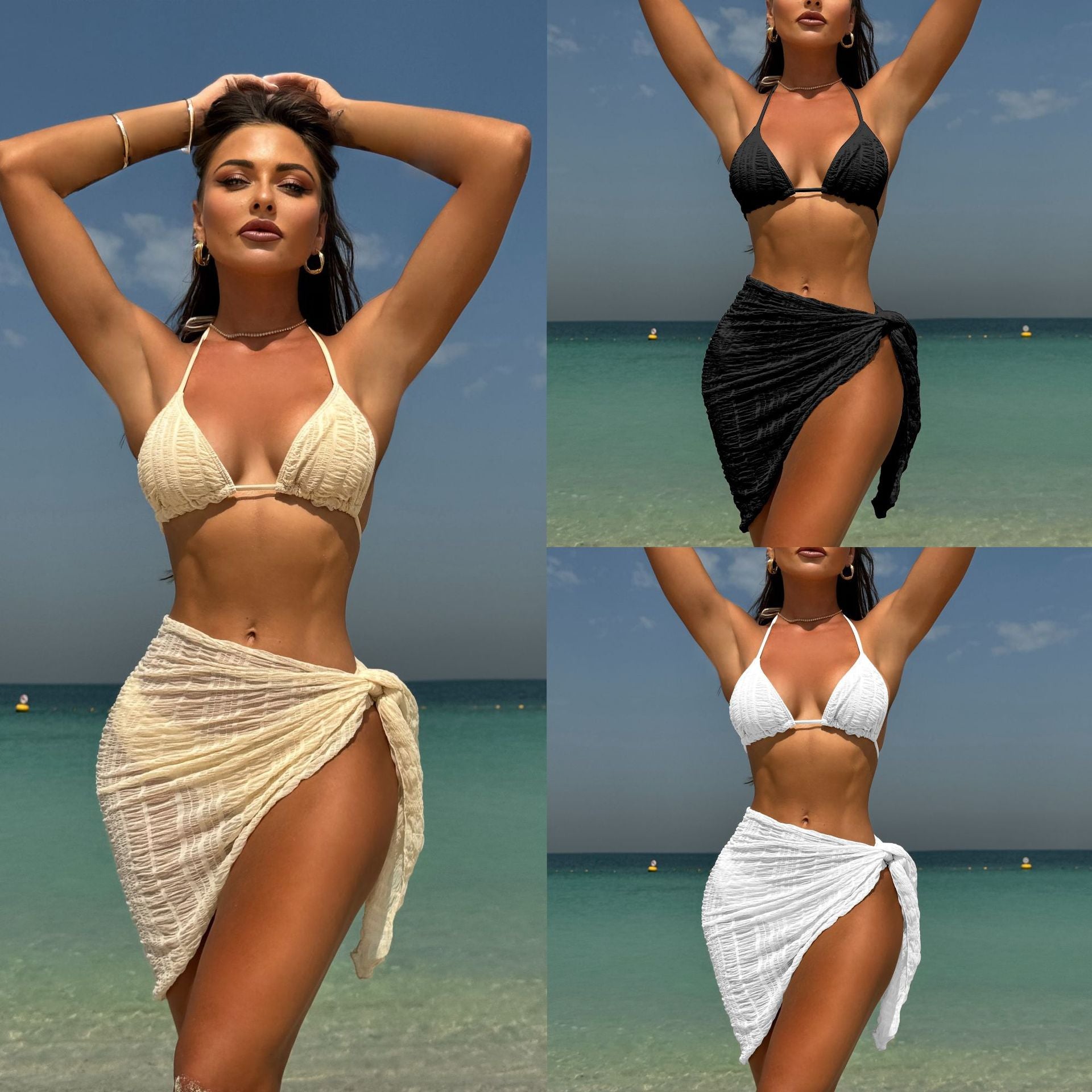 Damen Triangel-Bikini-Set mit strukturierter Oberfläche und verspieltem Rock R&B