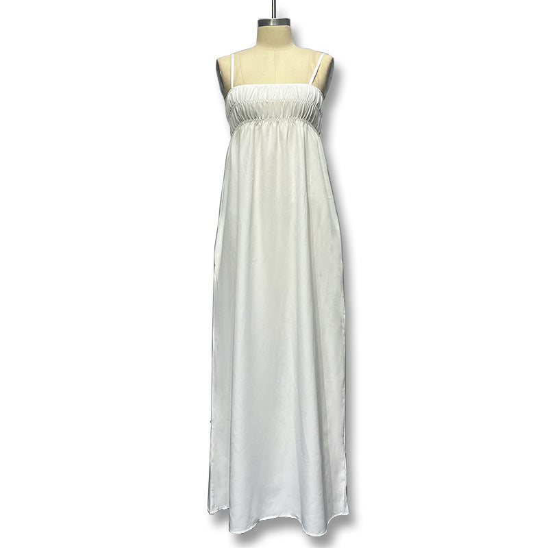 Damen Maxi-Kleid mit gerafftem Oberteil und seitlichen Taschen R&B