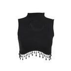 Damen elegantes Crop-Top mit Perlenverzierungen R&B