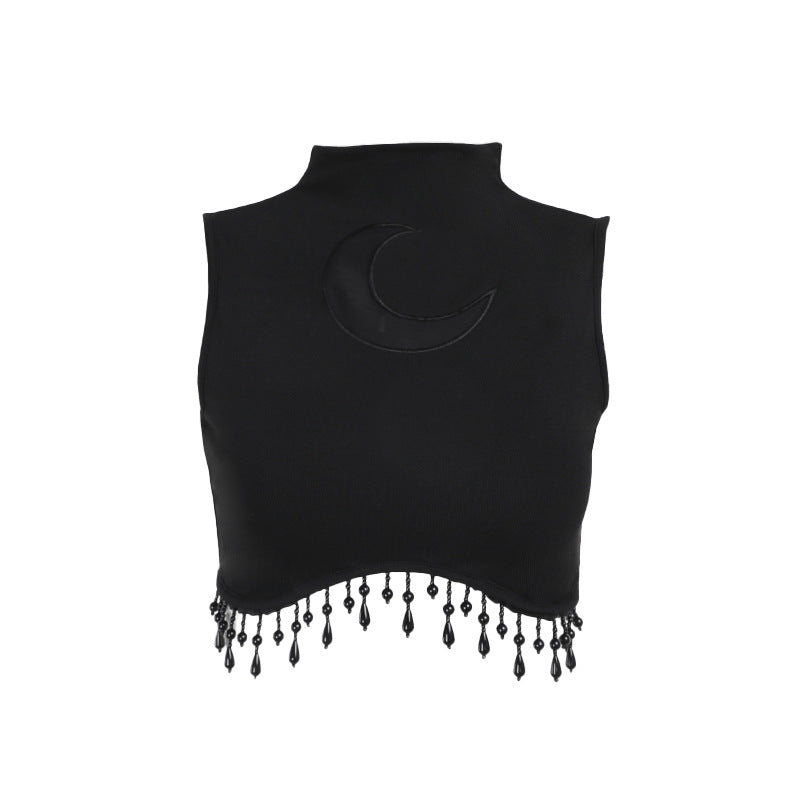 Damen elegantes Crop-Top mit Perlenverzierungen R&B