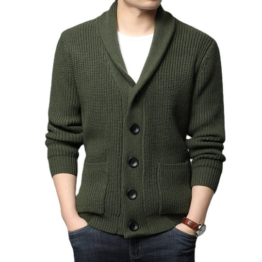 Herren Strickjacke mit Schalkragen und praktischen Taschen R&B
