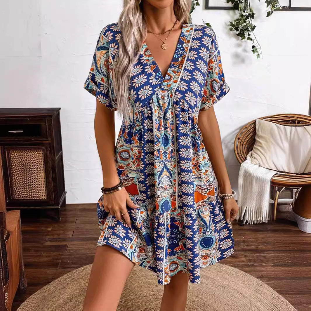 Damen luftiges Sommerkleid mit V-Ausschnitt und Volant R&B