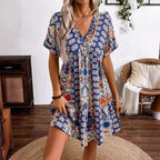 Damen luftiges Sommerkleid mit V-Ausschnitt und Volant R&B