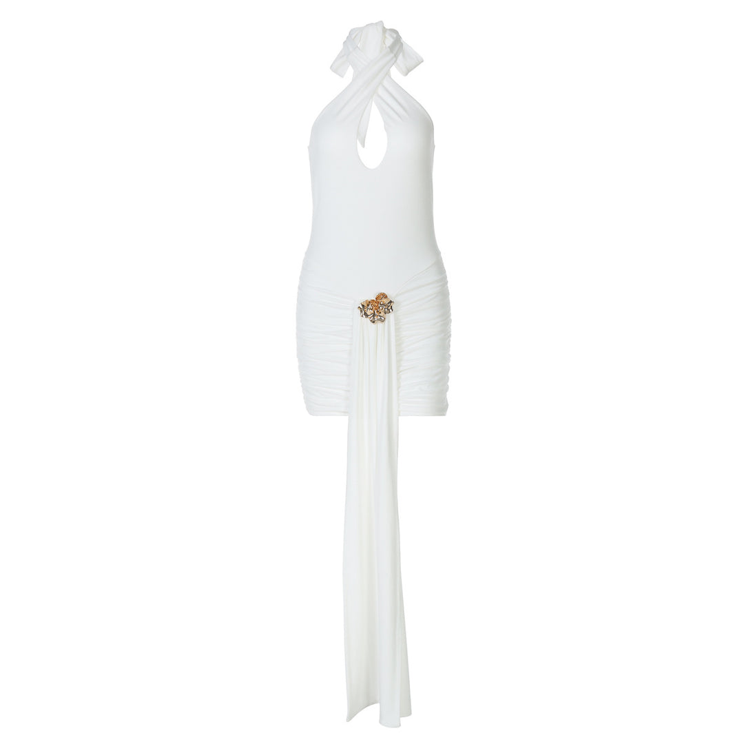 Damen Charmantes Minikleid mit Drapierung und tiefem Ausschnitt R&B