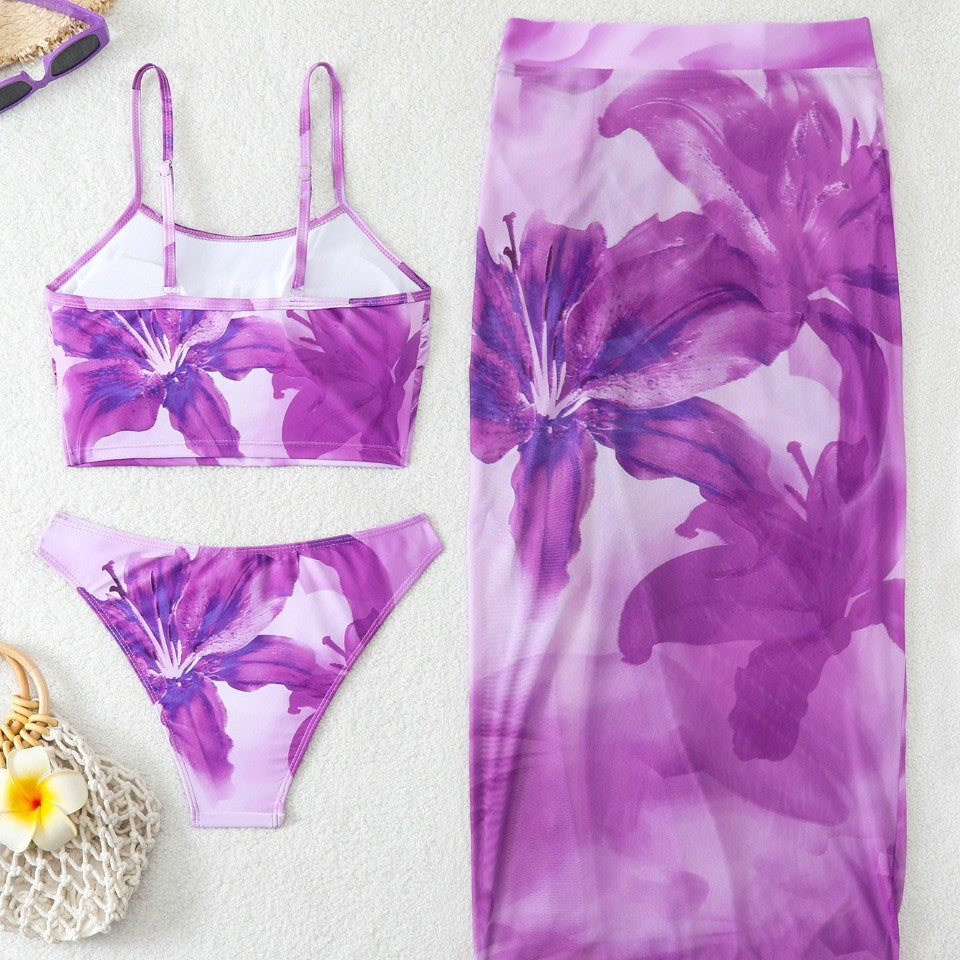 Damen Bikini-Set mit floralem Balconette-Oberteil und transparentem Wickelrock R&B