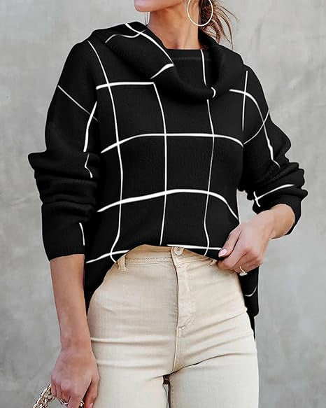 Damen Kariertes Hoodie mit Taschen und lässigem Schnitt R&B