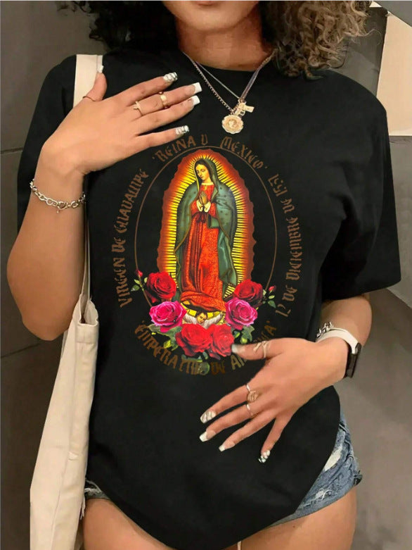 Damen T-Shirt mit kreativem Grafikdruck und luxuriösen Paillettenakzenten R&B