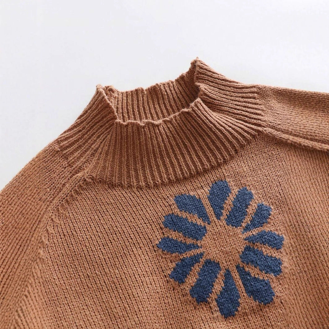 Damen Strickpullover mit floralem Motiv und modernem Rundhalsausschnitt R&B