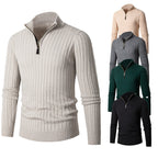 Herren eleganter Strickpullover mit durchgehendem Reißverschluss und Rippenstruktur R&B