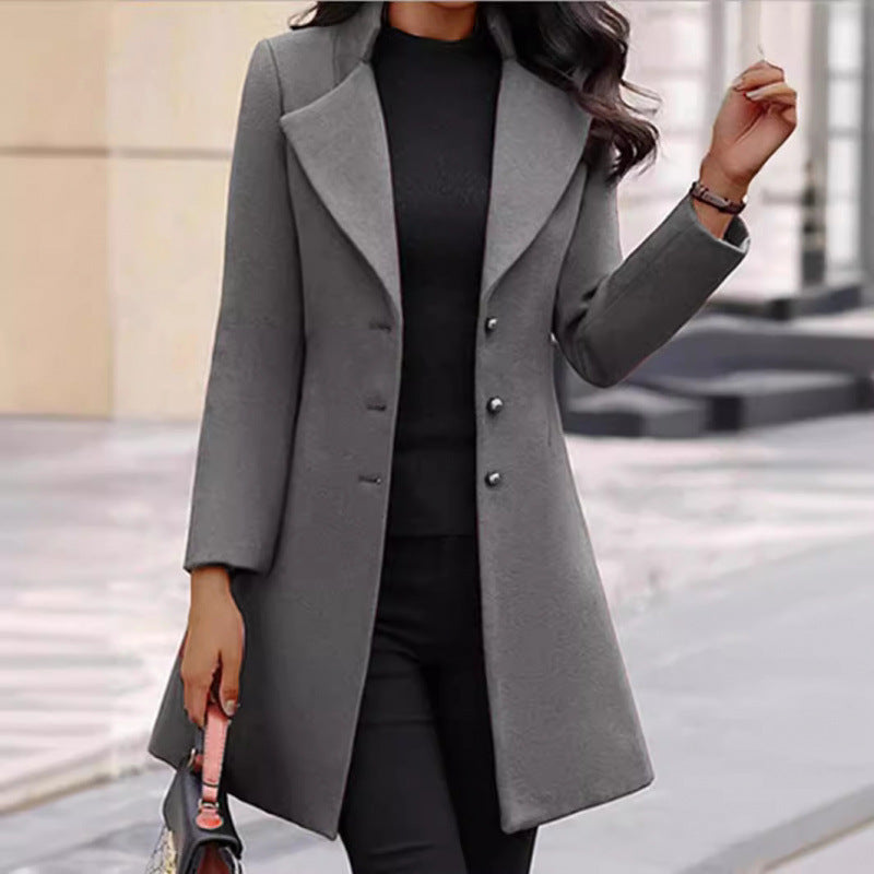 Damen eleganter Wollmantel mit strukturierter Passform und doppelt knopfverschlossenem Design R&B