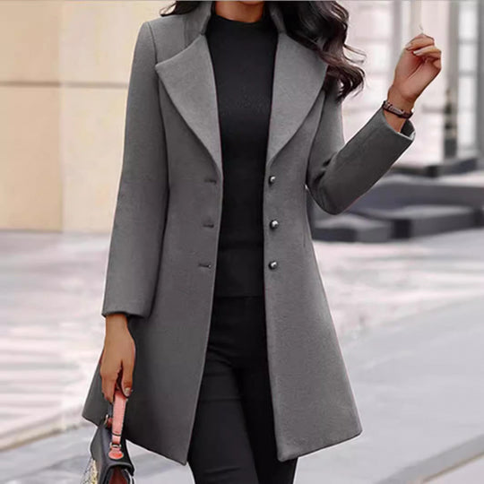 Damen eleganter Wollmantel mit strukturierter Passform und doppelt knopfverschlossenem Design R&B