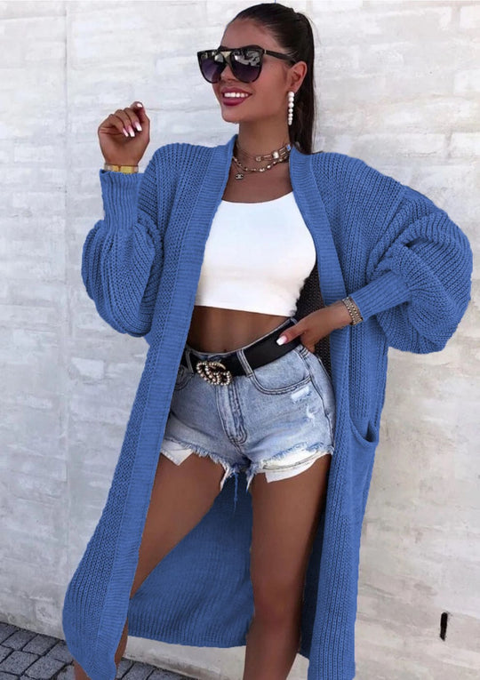 Damen Langer Strickmantel mit oversized Ärmeln und praktischen Taschen R&B