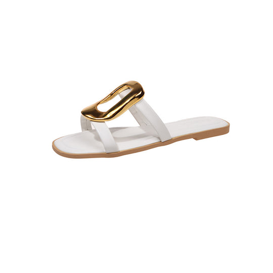 Damen modische Zehentrenner-Sandalen mit elegantem Metall-Detail R&B