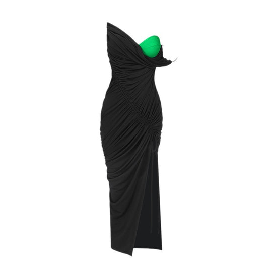 Damen drapiertes Maxikleid mit seitlichem Schlitz und asymmetrischem Schnitt R&B