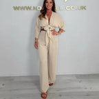 Damen Eleganter Jumpsuit mit verspieltem Knoten und weit geschnittenen Beinen R&B