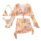 Damen Crop-Top und Wickelrock-Set mit floralen Details R&B