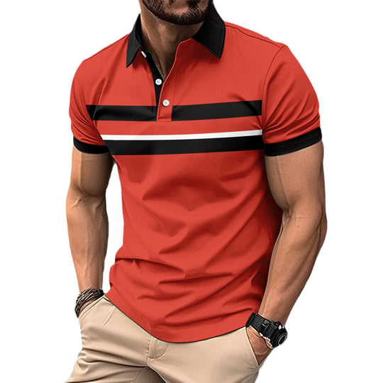 Herren Poloshirt mit modernem Kontraststreifen und atmungsaktiver Struktur R&B
