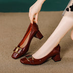 Damen elegante Blockabsatzschuhe mit modischem Schnallenakzent