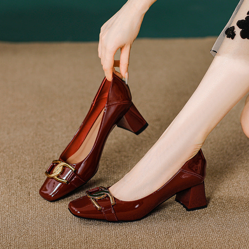 Damen elegante Blockabsatzschuhe mit modischem Schnallenakzent