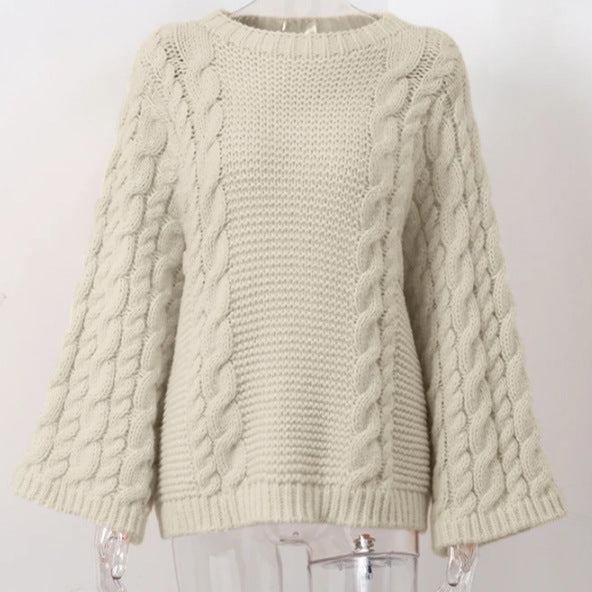 Damen Grobstrickpullover mit übergroßen Ärmeln R&B