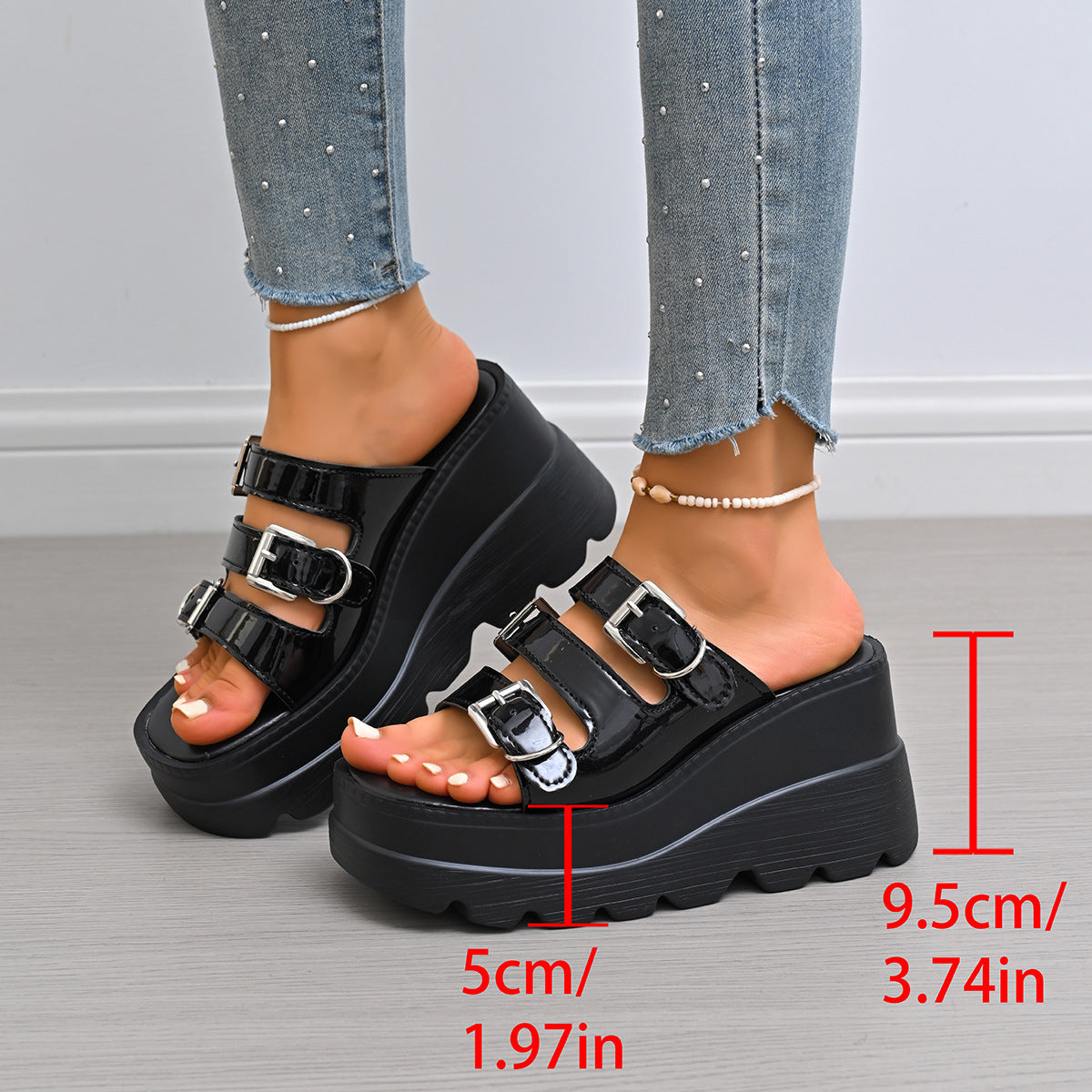 Damen Wedge-Pantoletten mit modischem Doppelriemen-Design und rutschfester Sohle R&B