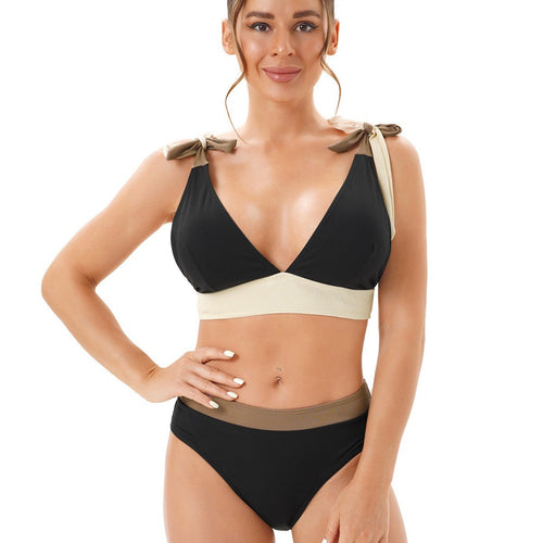 Damen Bikini-Set mit tiefem V-Ausschnitt und verstellbaren Trägerschleifen R&B