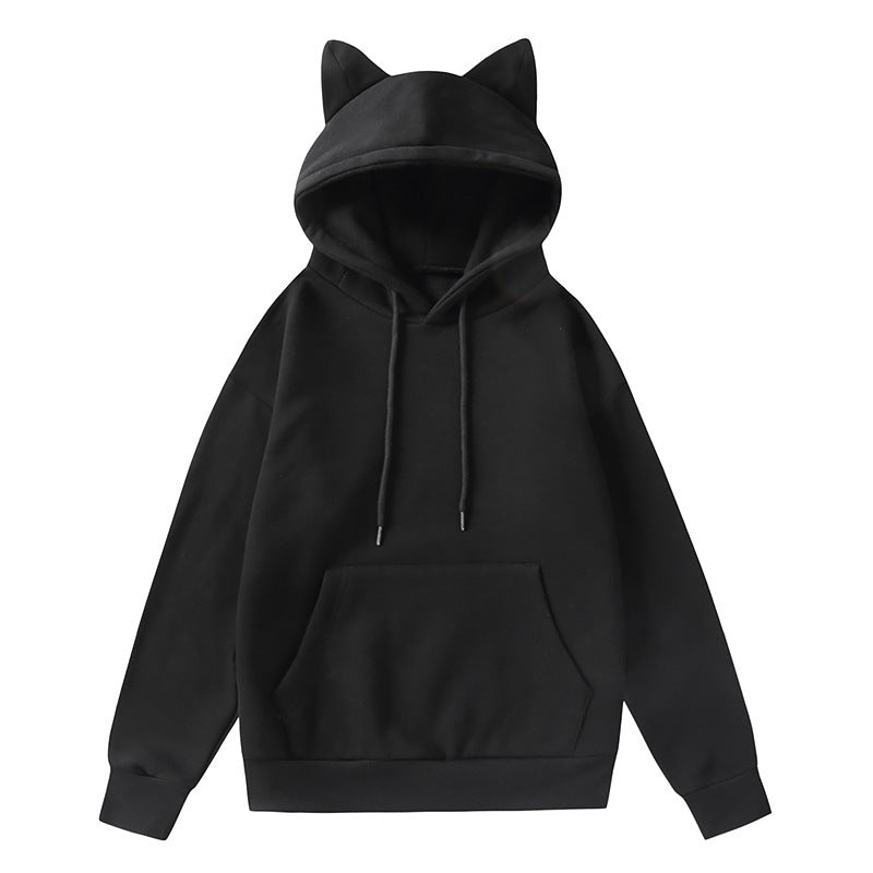 Damen Kapuzenpullover mit Katzenohren und weichem Innenfutter R&B