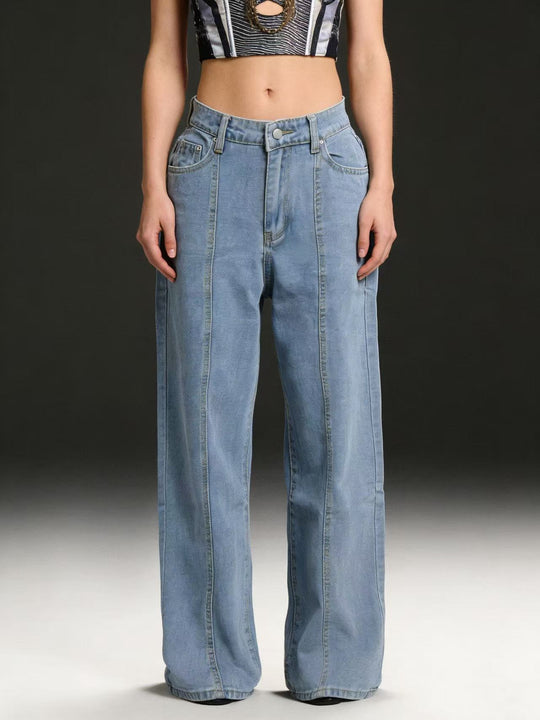 Damen Hoch taillierte weite Jeans mit raffinierten Nahtdetails R&B