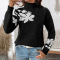 Damen Strickpullover mit floralem Muster und hohem Kragen
