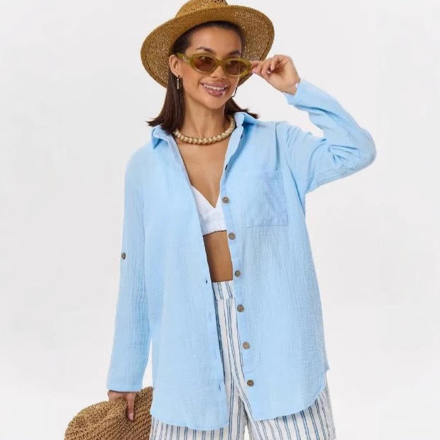 Damen lässige Sommerbluse mit Knopfdetail R&B