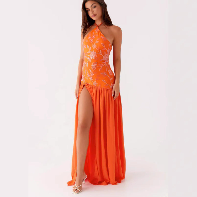 Damen Elegantes Maxikleid mit floralem Print und schwingendem Rock R&B