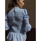 Damen elegante Bluse mit Rüschendetails und Smock-Effekt R&B