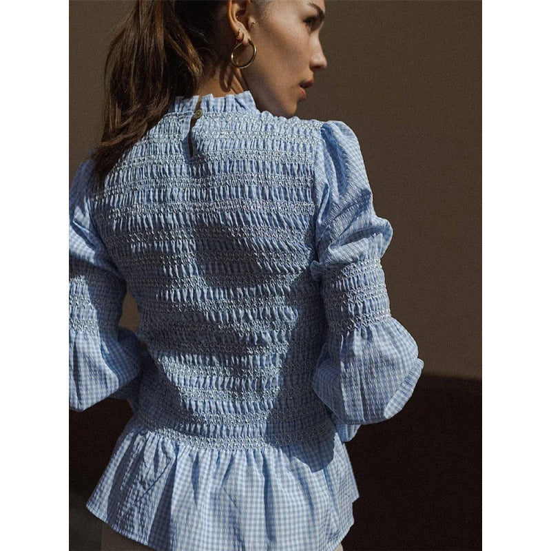 Damen elegante Bluse mit Rüschendetails und Smock-Effekt R&B