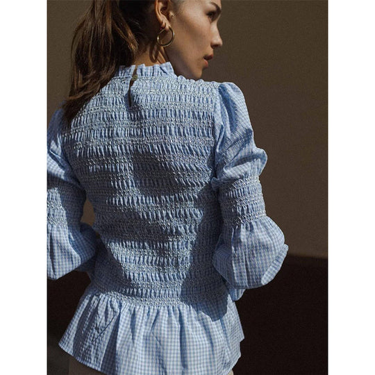 Damen elegante Bluse mit Rüschendetails und Smock-Effekt R&B