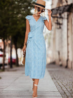 Damen Wickelkleid mit Rüschendetails und seitlichem Bindegürtel R&B