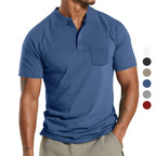 Herren Kurzarm-Henley-T-Shirt mit praktischer Brusttasche R&B
