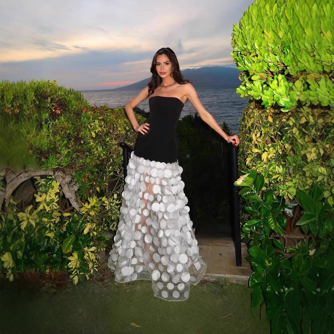 Damen Traumhaftes Tüll-Abendkleid ohne Ärmel und Volant-Design R&B