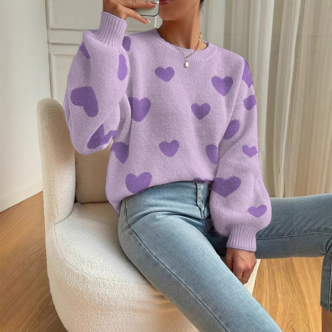 Damen Sweater mit Herzenmuster und weitem Schnitt R&B