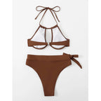 Damen Triangel-Bikini mit hohem Bund und modischem Knopfverschluss R&B